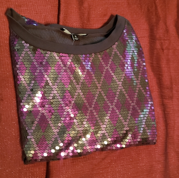 Express Crewneck Pullover Sweatshirt Sz-Sm Purple Multi Sequin - Picture 6 of 9